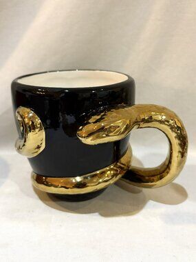 Haunted Manor Black Ceramic Mug with Gold Serpent Snake Halloween